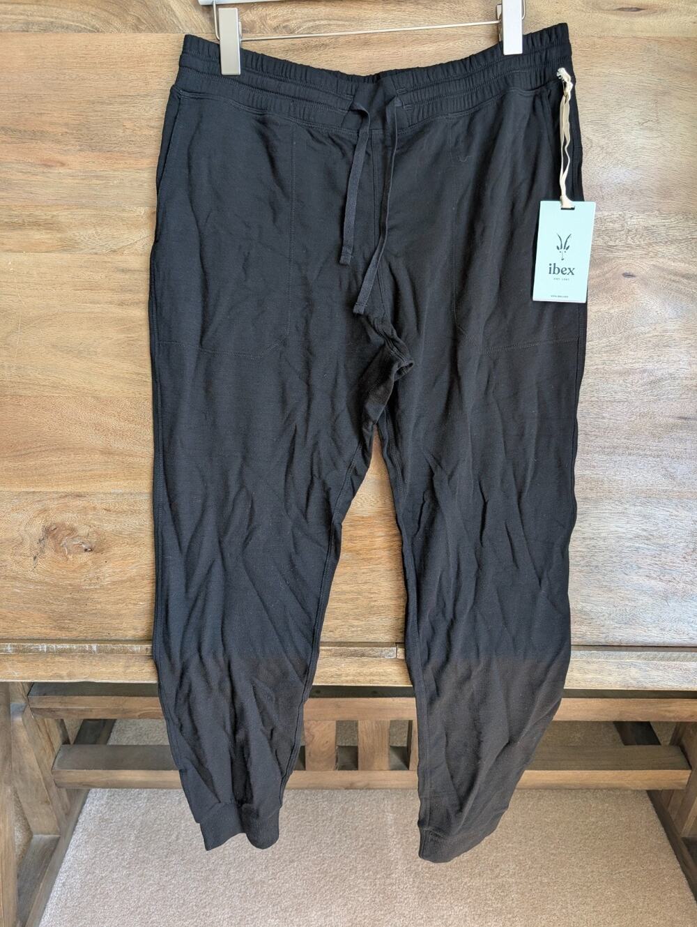 NWT Ibex Nomad Jogger Pants Womens Large Black Wool Lightweight Drawstring Waist